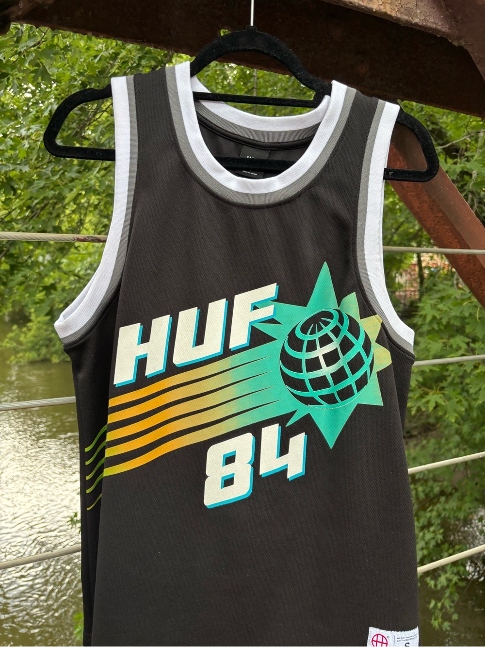 HUF Black Tank Top with Teal and Yellow Graphic
